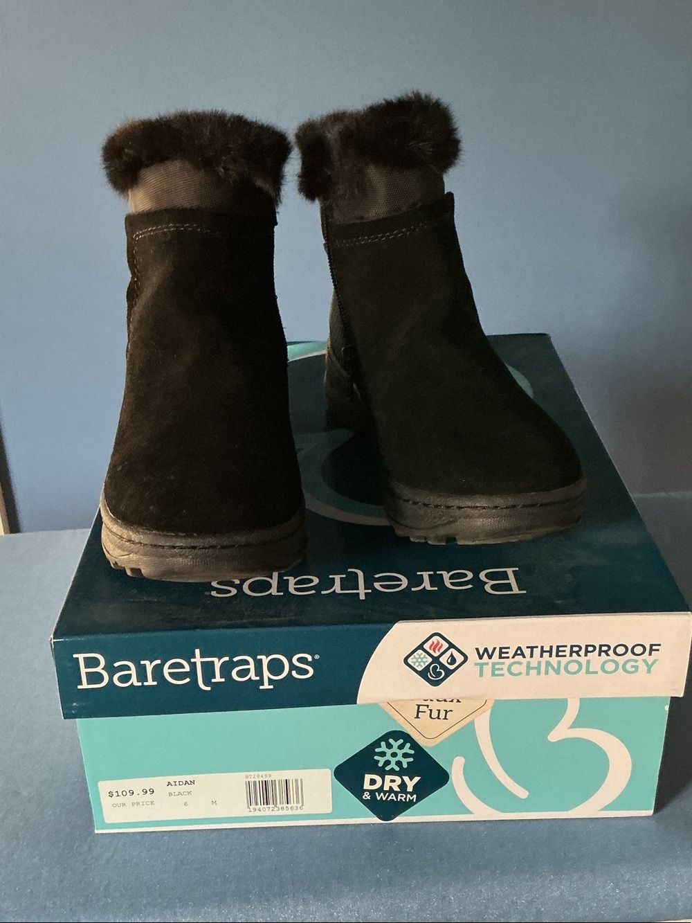 BareTraps Black Suede Faux-Fur Cuff Ankle Boots